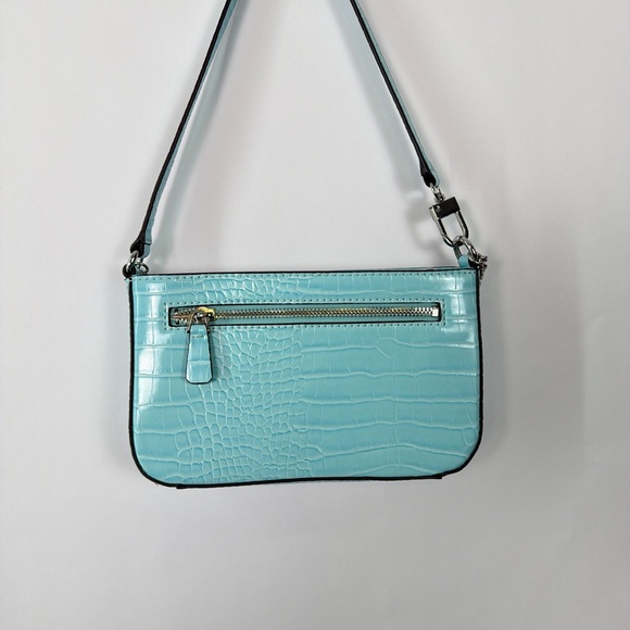 Guess Y2K Light Blue Croc Embossed Shoulder Bag Chain Mini Baguette Purse - Picture 6 of 8